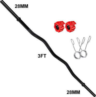 Owlix 3FT Curl 28mm Black Powder Coating Weightlifting Rod With Clamps & Spring Weight Lifting Bar
