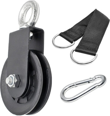 LCARNO 1 Pack Silent Nylon Gym Cable Pulley Wheel with Hanging Straps and Carabiner Multi-training Bar