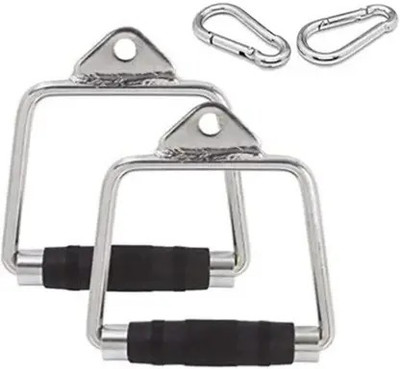 WARASPORTS Pair of Steel D-Handles for Cable Machines with Rubber Grips & Hooks Multi-training Bar(Silver, Black)