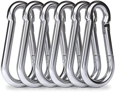 Vaquita Heavy Duty 8MM- 304 Stainless Steel Snap Hook for Hiking, Lock Camping Set of 6 Locking Carabiner(Silver)