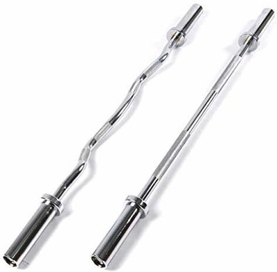 IRIS Fitness 3 Feet Curling and 4 Feet Straight Olympic Barbell Rod Weight Lifting Bar(Silver)