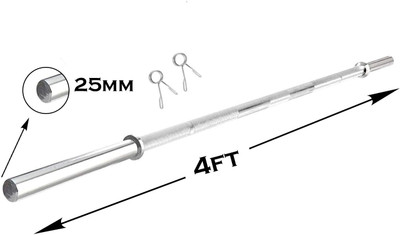 YMD 4FT Straight Solid Chrome 25mm bar for Biceps & Triceps Exercises with 2 Locks Weight Lifting Bar