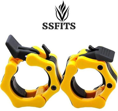 HT Push Up Bars 1 Pair OlympicBarbell Lock Collars 48mm,Barbell Clamp plastic Rod Locks Pull-up Bar(Yellow, Black)