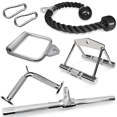Zip Zell ® Sports Combo Pack- Straight Tricep/Rowing Machine/V-Shape Bar/Tricep Rope etc. Multi-training Bar(Silver, Black)