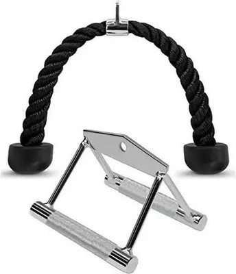 WARASPORTS Tricep Rope & V Handle Combo | Gym Cable Attachment Set for Home Multi-training Bar(Black, Silver)