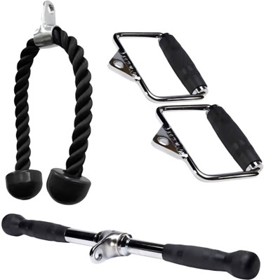 Zip Zell Sports Gym Combo, Tricep Rope, Tricep Straight Handle, D Handle ( Set of 4 ) Multi-training Bar(Silver, Black)