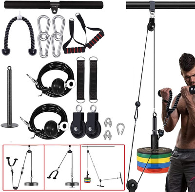 HACKERX Pulley Cable System Gym, Upgraded Weight Cable Pulleys Attachments Multi-training Bar