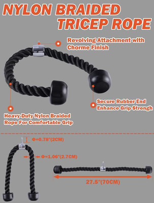 CityBastion Heavy Duty Single Tricep Rope Handle with Safety Lock Multi Exercise Pull-up Bar(Black)