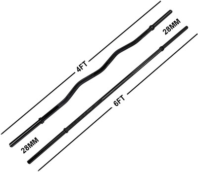 Dinetic 4FT Curl & 6FT Straight Black Powder Coated Bar With Locks Weight Lifting Bar