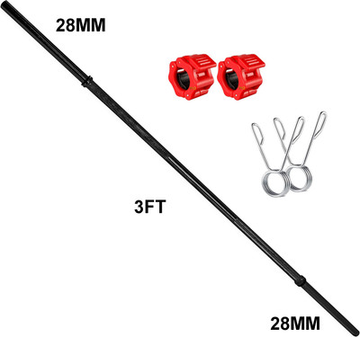 YMD 3FT Straight 28mm Black Powder Coating Weightlifting Rod With Clamps & Spring Weight Lifting Bar