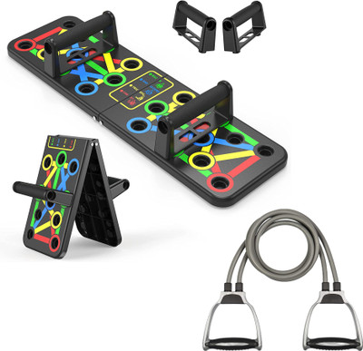OMPHOO Push Up Board with Resistance Band / Double Tonning Tube Multi-training Bar