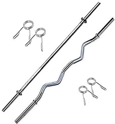 BULLAR Weight Lifting Rod,3Ft Curl, 3Ft Straight Rod with Spring Locks,Gym Rod (19MM) Weight Lifting Bar
