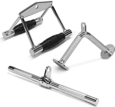 FINECHIRAG Combo Set of V-tri, tri lateral, and rowing handle with grip Multi-training Bar(Silver)