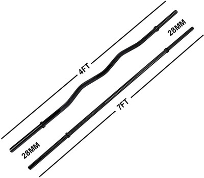 HACKERX 4FT Curl & 7FT Straight Black Powder Coated Bar With Locks Weight Lifting Bar
