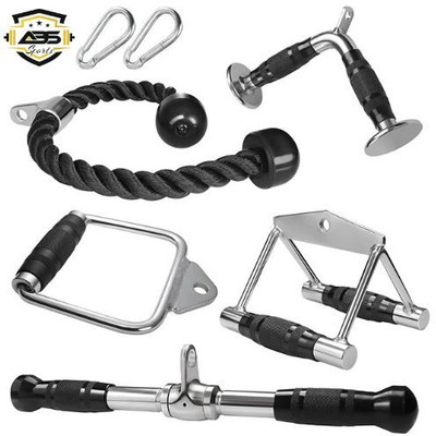 Dinetic Gym Combo |D Handle, Tricep Rope, Seated Rowing, V Tricep and Tricep Handle. Multi-training Bar