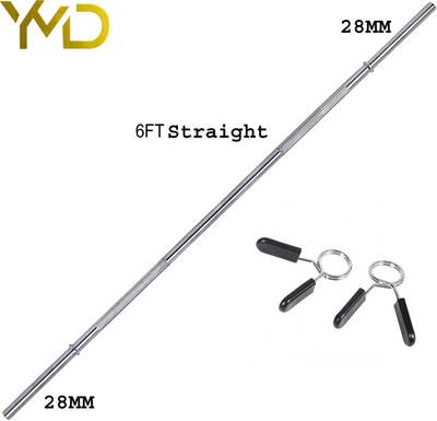 YMD 6FT 28mm Straight Solid Chrome Gym Rod with Locks Weight