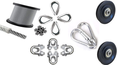 LCARNO Gym Machine Wire 6MM 5M Silver, 2 Snap Hook, 4 Gym Wire Lock, 4 Eye Lock Multi-training Bar