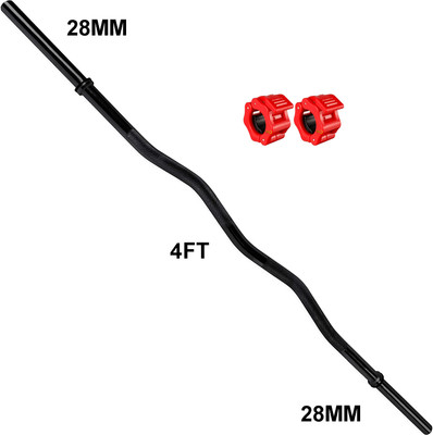 Owlix 4FT Curl 28mm Black Powder Coating Weightlifting Rod With Barbell Clamps Weight Lifting Bar