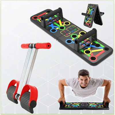 Manogyam Combo Of 2 Push-up Boards & Tummy Trimmer, Full Body Workout Set Push-up Bar(Black)