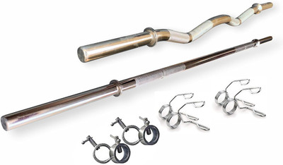 YMD 3FT Curl & 4FT Straight Barbell 28mm Weight Bars for Strength Training & Fitness Weight Lifting Bar(Silver)
