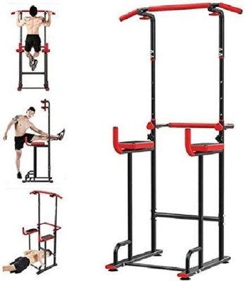 IRIS Fitness Dip Station Home Indoor Gym Power Tower Adjustable Pull-Up Bar Multi-training Bar(Black, Red)