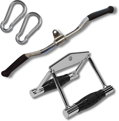 INSP Gym Cable Attachment Combo – V Handle for Cable Machine, Triceps Pushdown Bar, Triceps Bar(Black, Silver)