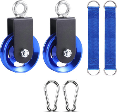 Dinetic 2 Pack Silent Aluminium Gym Cable Pulley Wheel with Hanging Straps and Carabiner Multi-training Bar