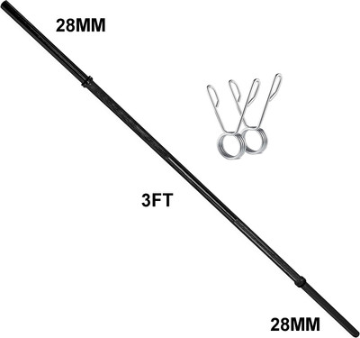 YMD 3FT Straight 28mm Black Powder Coating Weightlifting Rod With Spring Collar Weight Lifting Bar
