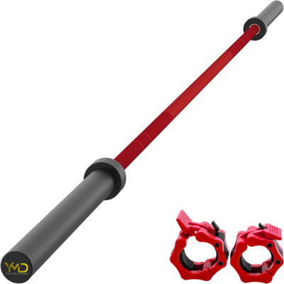 YMD 7 FT Red-Black Bar Olympic Weightlifting Powerlifting Gym Barbell Rod 15kg Weight Lifting Bar