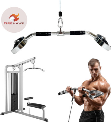 Firehawk Pro Grip LAT Bar 28 Inch, Double D Handle | High Pulley | Rubber Grip | S lock Multi-training Bar(Silver)
