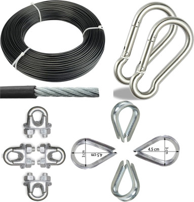 FITIFY Gym Wire Rope 5 Meter with U-Lock, Thimble Lock & Snap Hook for Cable Machine Multi-training Bar(Black)