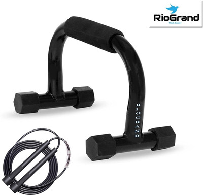 RioGrand Metal Push Up Bar Stand with Skipping Rope Gym & Home Exercise,Push Up Stand R-6 Push-up Bar(Black)
