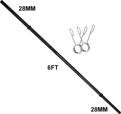 YMD 6FT Straight 28mm Black Powder Coating Weightlifting Rod With Spring Collar Weight Lifting Bar