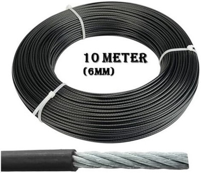 Fitdex Gym Machine Wire Rope PU Coated Cable Inside Steel (10 METER 6MM Wire ) Multi-training Bar(Black, Silver)
