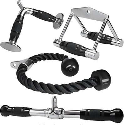 Zip Zell ® Sports Gym Combo Set- Rowing Machine/Tricep Rop/Tricep Bar & V- Shape Bare Multi-training Bar(Black, Silver)