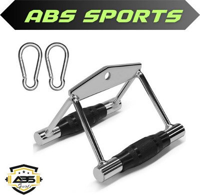 ABSSports Grip D Handle with 2 safety hooks Cable Machine Attachment. Multi-training Bar(Silver)