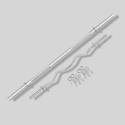 BULLAR Weight Lifting Rod, 3Ft Curl, 5Ft Straight Rod with Spring Locks (19MM) Weight Lifting Bar(Silver)