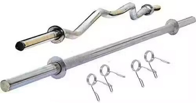 VELLFIRE Weight Lifting Rods Combo | 3 Feet Curl Bar With 3 Feet Straight Rod Weight Lifting Bar(Silver)