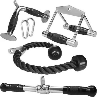 HACKERX Cable Attachment Combo:Rowing Handle,V-Shaped Bar,Triceps Rope,Tricep Handle Multi-training Bar