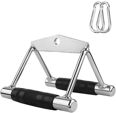 Dinetic ® Grip D Handle with 2 safety hooks Cable Machine Attachment. Multi-training Bar(Silver)