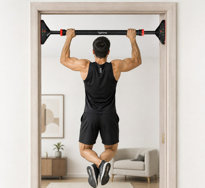 Lifelong Pull Up Bar for Home -Adjustable Rod 72cm to 100cm width - wall mounted Pull-up Bar(Black)