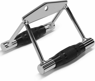 Leosportz Heavy Steel D Handle with Rubber Handgrips Hurt Handle Press Down Weight Lifting Bar(Silver, Black)