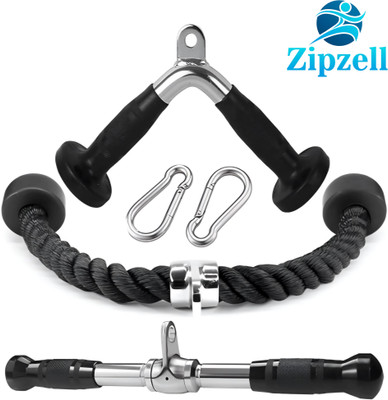 Zip Zell Sports Gym Combo- Straight Tricep Bar, V- Shaped Bar, Tricep Rope, 2 Pcs S- Lock Multi-training Bar(Silver)