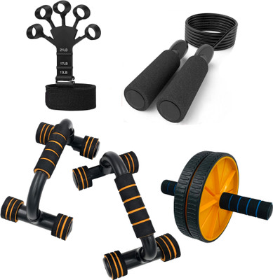 LIVOX Full Body Workout Kit: Ab Roller, Jump Rope, Push-Up Stand & Finger Trainer Push-up Bar