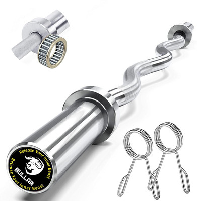 BULLAR Olympic Barbell | 4 feet 50mm Bar with Needle Bearing with 2 Spring Lock Weight Lifting Bar(Silver)