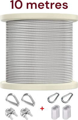zenithfitness 10 Metres Transparent PU Coated Steel Gym Cable with Hooks & Locks Multi-training Bar(Silver)