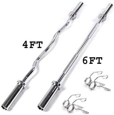 YMD 6Ft Straight + 4Ft Curl -50mm with locks Weight Lifting Bar(Silver)