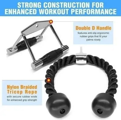 INDFITNESS Combo Double D Handle & Tricep Rope Cable Combo for Gym Pulldowns & Rows Multi-training Bar(Black)