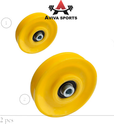 Aviva Sports Gym Machine 2pcs Pulley 4-inch with Inbuilt Bush and Double Bearing. Multi-training Bar(Yellow)