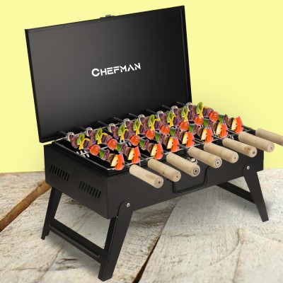 Chefman BriefcaseCharcoalBarbequeGrillWith8SkewersAndGrill,ForHome(BLACK) Charcoal Grill